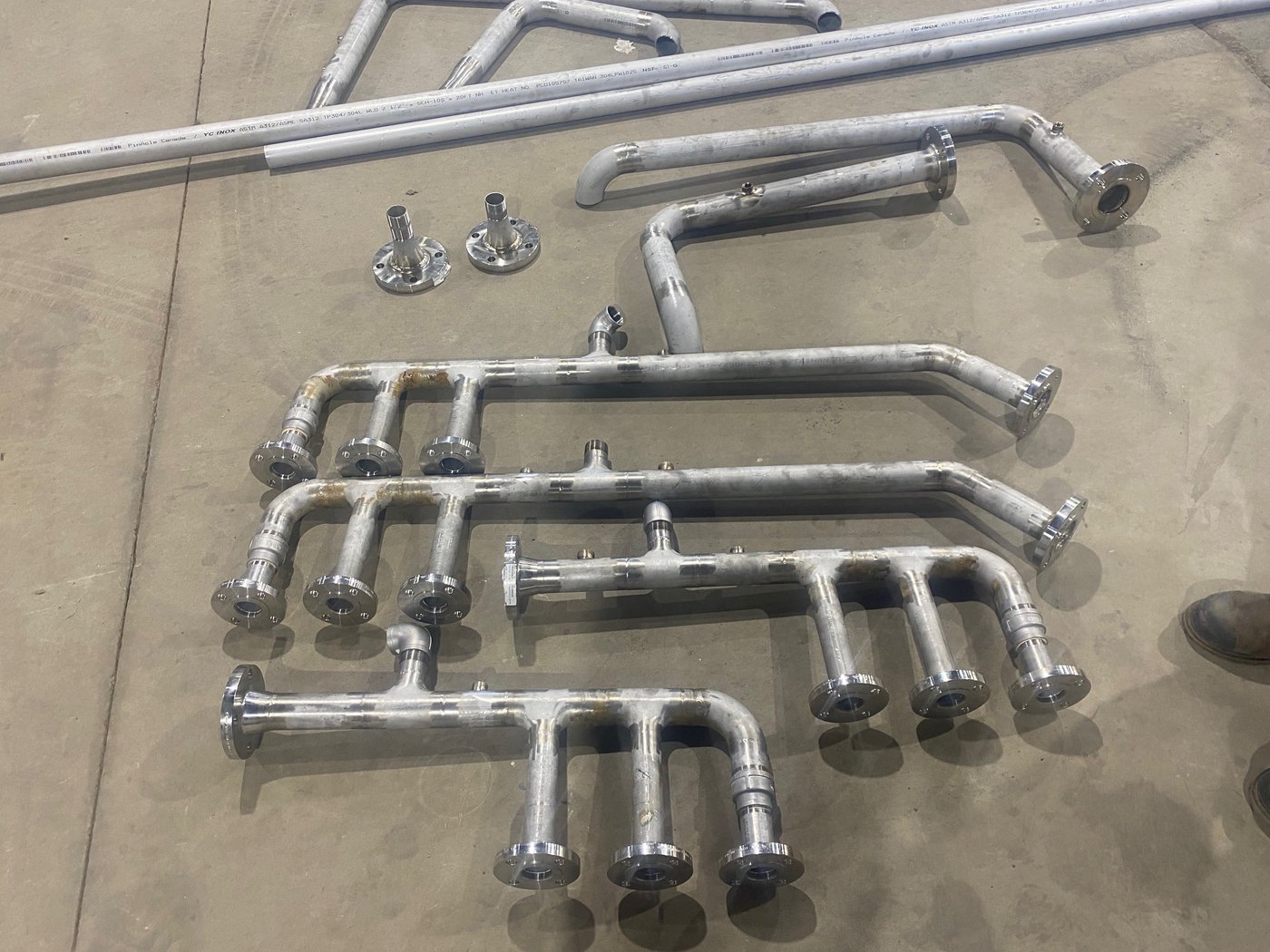 Prefabricated stainless steel pipe spools ready for installation